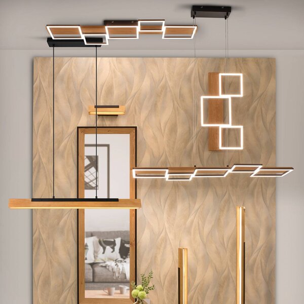 Trio Lighting Lampada LED a sospensione Kerala con dimmer sensore Kerala, dimmerabile, Legno chiaro, Soggiorno / Sala da pranzo, Legno, Moderno