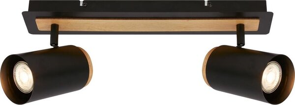 Briloner DUTA Plafoniera, orientabile, attacco GU10, 2 luci, nero-legno, 40 x 14,5 cm
