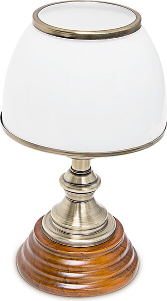 Lampada da tavolo Relaxdays in legno in stile Art Nouveau con paralume in vetro bianco effetto ottone 10018911