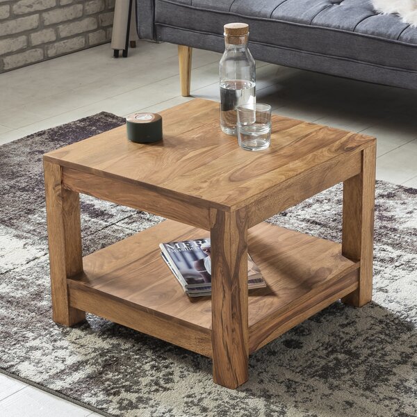 FineBuy Tavolino da salotto in legno massello 60x45x60 cm Tavolino laterale in stile rustico | Tavolino da salotto con spazio contenitore Elegant Small