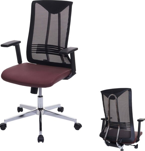 Sedia da ufficio HWC-J53, sedia girevole da scrivania, ergonomica in similpelle ~ rosso-bordeaux