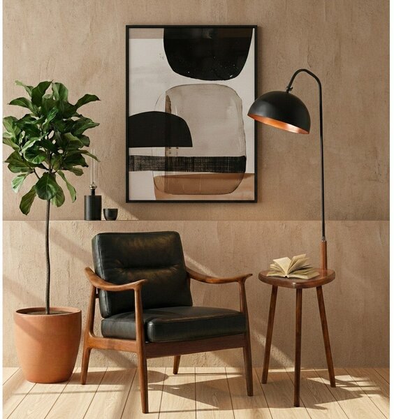 Lampada da terra nera/marrone con paralume in metallo con ripiano incluso (altezza totale 160 cm) Table – Opviq lights