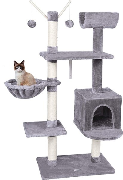 Melko Albero da graffiare grigio 131 cm Casa per gatti Albero da arrampicata Albero da gioco Natura Colonna in Sisal