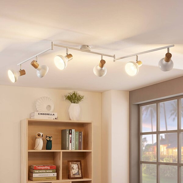 Lindby Fridolin fatto da soffitto, 160 cm, a 6 luci, bianco, metallo Lindby, dimmerabile, Bianco / Opale, Cucina, Metallo, Moderno, Faretto