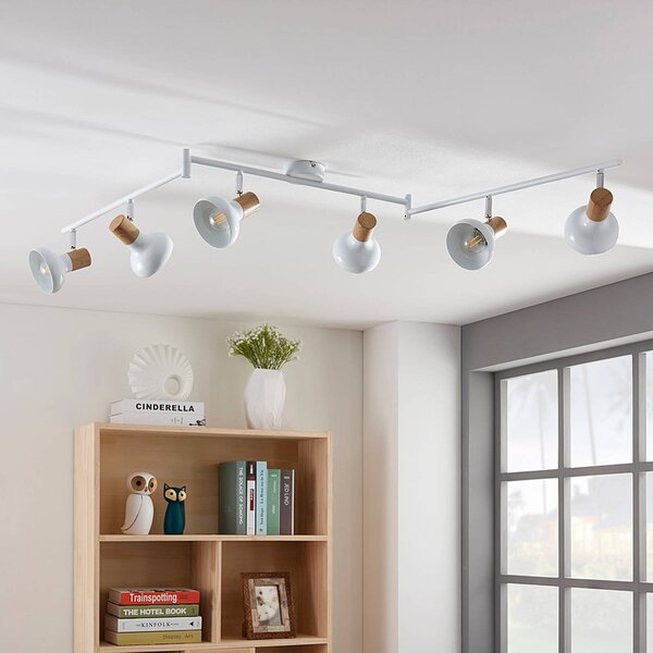 Lindby Fridolin fatto da soffitto, 160 cm, a 6 luci, bianco, metallo Lindby, dimmerabile, Bianco / Opale, Cucina, Metallo, Moderno, Faretto