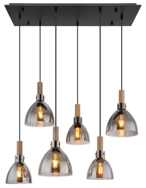 Globo 15550-6H - Lampadario sospeso MATTEA 6xE27/6W/230V nero/fumé