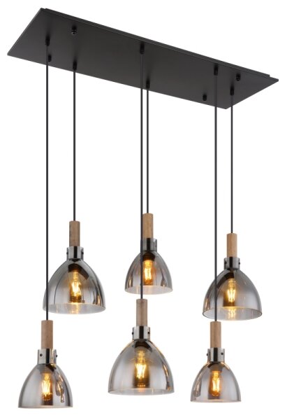 Globo 15550-6H - Lampadario sospeso MATTEA 6xE27/6W/230V nero/fumé