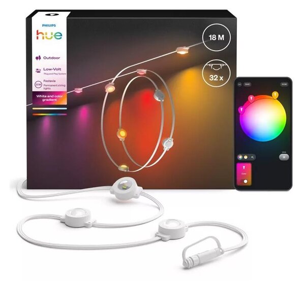 Philips - Catena luminosa LED RGBW dimmerabile per esterni Hue FESTAVIA 32xLED 18 m IP65