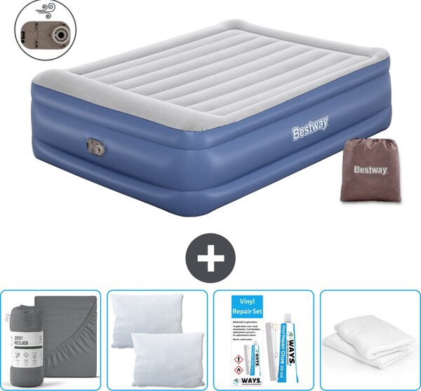 Materasso gonfiabile Bestway - 2 persone - 152 x 203 x 56 cm - Grigio/Blu - Accessori inclusi