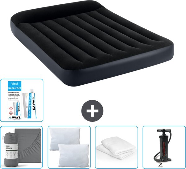Letto ad aria Intex - Letto matrimoniale - 137 x 191 x 25 cm - Blu scuro - Consegna inclusa Lenzuolo di ricambio - Bacio - Pompa - Set di riparazione e protezione del cuscino