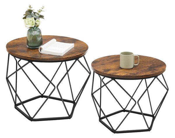 Tavolino VASAGLE, set di 2, piano estraibile, vintage marrone-nero