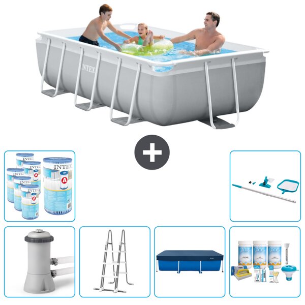 Piscina Intex con struttura a prisma rettangolare - 300 x 175 x 80 cm - grigio - inclusa pompa - copertura a scaletta - pacchetto manutenzione - filtro - kit di pulizia