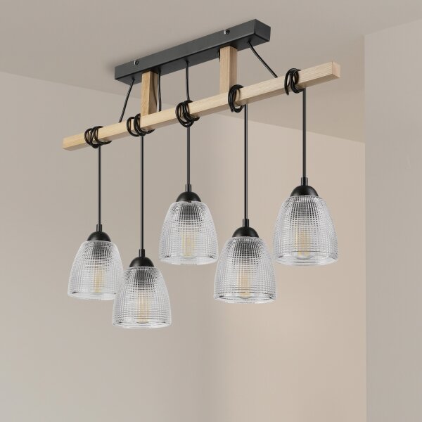 Lampadario su cavo LEANDRA 5xE27/15W/230V rovere/nero