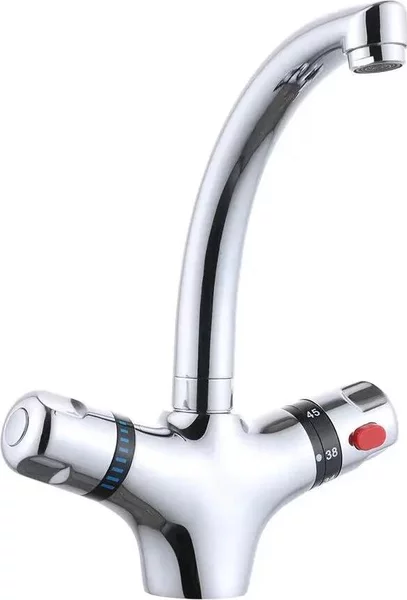 Rubinetto da cucina - Miscelatore termostatico per lavello - Acciaio inossidabile - Regolazione della temperatura - Acqua calda/fredda - Argento