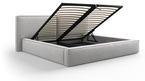 Letto matrimoniale imbottito grigio chiaro con contenitore e rete inclusi 180x200 cm Arendal - Cosmopolitan Design