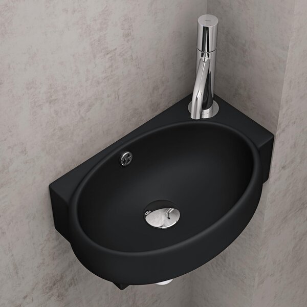 Doporro Lavabo da Appoggio 42x28x15cm, Lavandino Bagno in Vetroceramica Nano Rivestimenti Inclusi Br¹ssel001L, Nero opaco