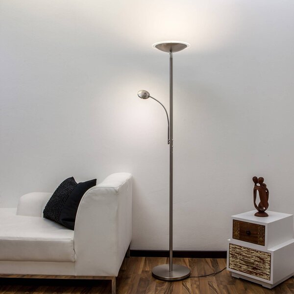 Lampada da terra con luce lettura MALEA Lindby, dimmerabile, Alluminio / Grigio / Zincato, Soggiorno / Sala da pranzo, Metallo, Moderno, Lampada LED da terra