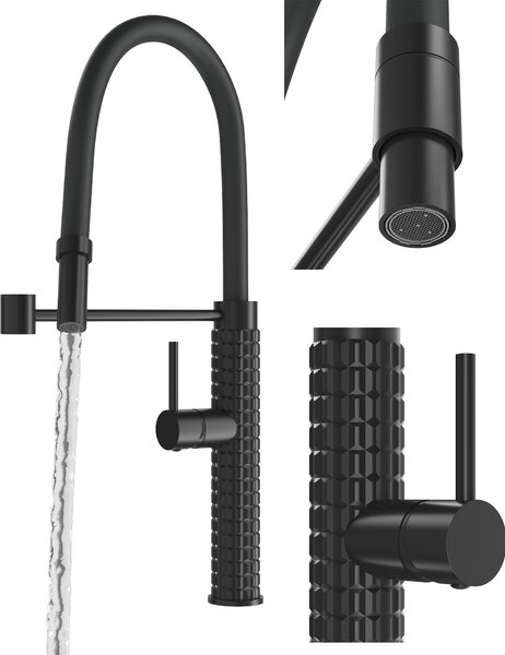 Granitan | Miscelatore da cucina Fano - Nero - Orientabile a 360° - Getto regolabile