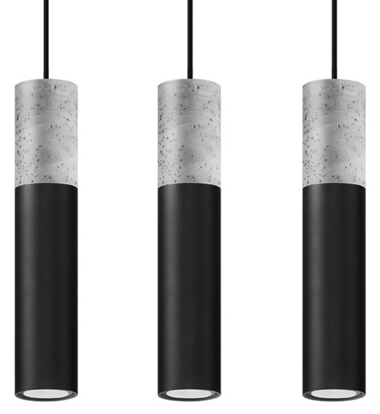 Lampada a sospensione BORGIO 3L nero 3xGU10 10W acciaio/cemento 90x6x45cm Sollux Lighting