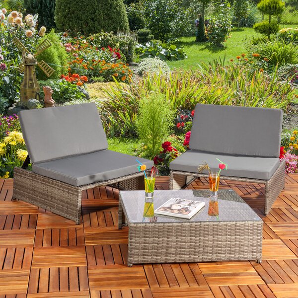Gruppo di sedute Mucola set da giardino in polyrattan 2 poltrone e tavolo salotto da giardino mobili da giardino set da pranzo - grigio