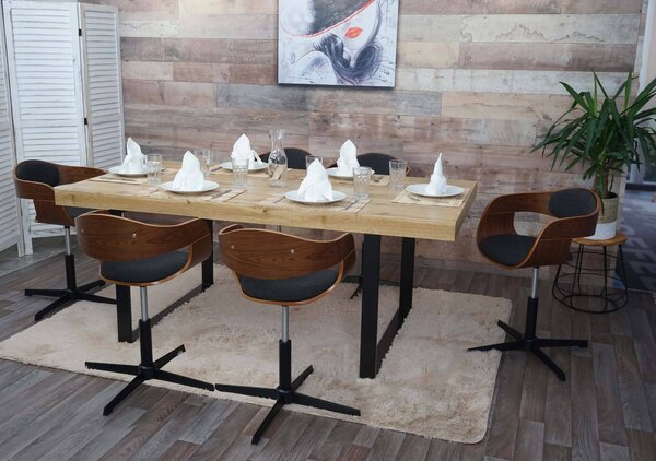 Set di 6 sedie da pranzo HWC-H46, sedia, meccanismo girevole regolabile in altezza in legno curvato ~ aspetto noce, tessuto grigio scuro