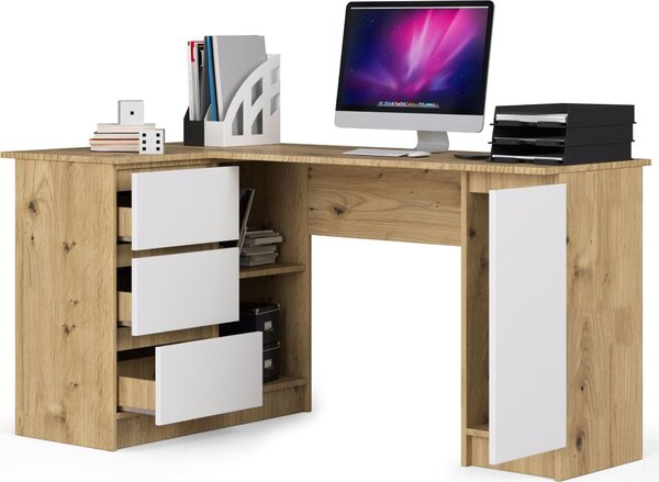 Akord Scrivania Angolare Sinistra Con 3 Cassetti E 1 Anta Rovere Artigianale/Bianco 155X85X77 Cm