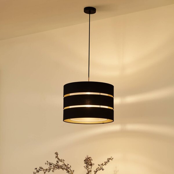 Lampada a sospensione Lindby, dimmerabile, Nero, Soggiorno / Sala da pranzo, Tessuto / Stoffa / Seta, Scandinavo, Lampada a sospensione