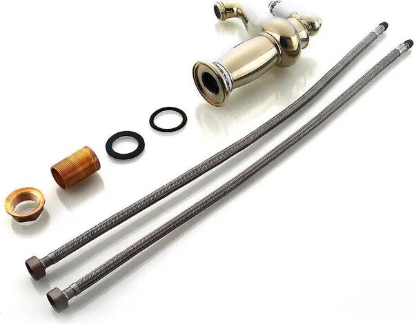 Rubinetto lavabo - Miscelatore monocomando - Montaggio a vista - Corpo in ottone - Ottone - Attacco G3/8 - Oro