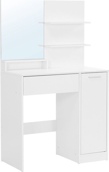 VASAGLE, toletta, toletta, toletta con specchio, 1 cassetto, 2 ripiani, mobile contenitore, organizer per il trucco bianco