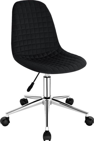 Sgabello da lavoro Happyment Kila - Velluto - Sedia da ufficio ergonomica per adulti - Su rotelle - Regolabile in altezza - Nero - Senza braccioli