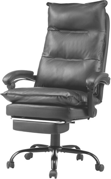 Sedia direzionale premium per ufficio con schienale alto, poggiapiedi e cuscino lombare - Sedia ergonomica nera - Mobili da ufficio comfort
