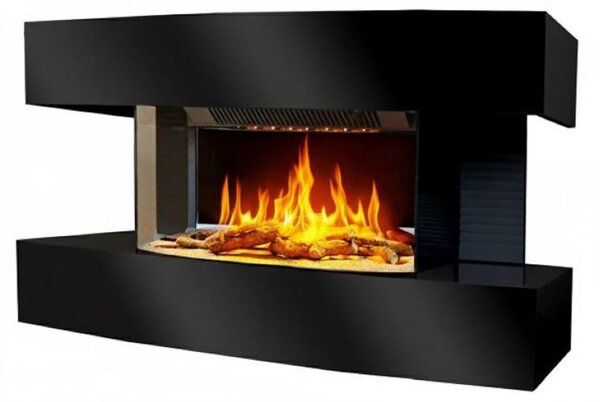 CHEMIN'ARTE - Caminetto elettrico da parete Lounge Medium Nero 82 cm con effetto fiamme LED, riscaldamento programmabile, telecomando