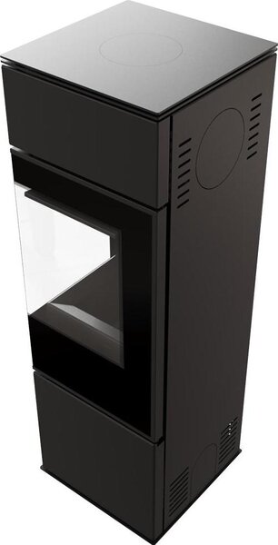 Stufa in acciaio KRATKI REN/S destra Ø 150 7 kW pannellatura nera con porta a molla
