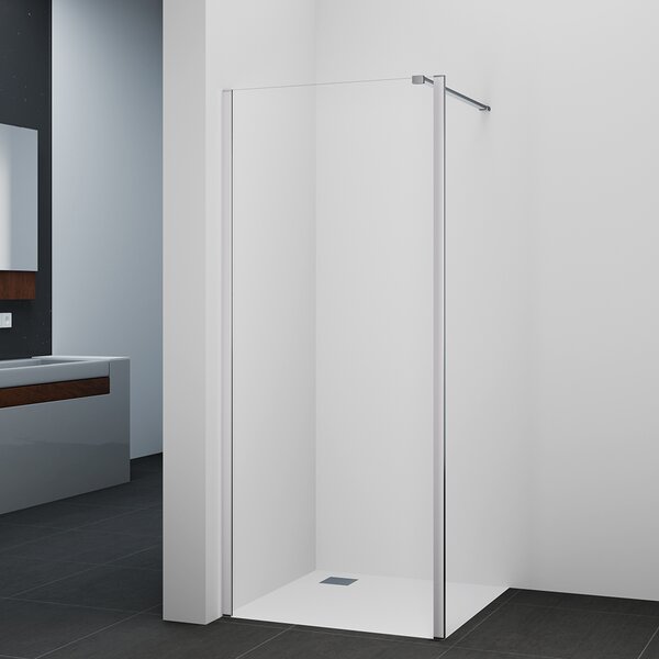 Schermo doccia 90cm MARWELL Schermo laterale per cabina doccia cromo BRIGHT Schermo laterale - 90x195cm - installabile a testa in giù - con staffa di stabilizzazione - profili in alluminio di alta qualità
