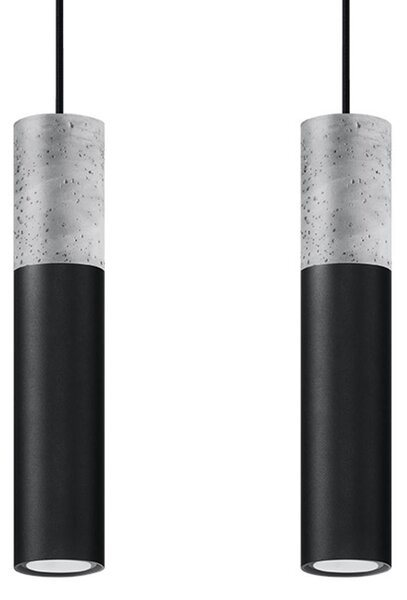 Lampada a sospensione BORGIO 2 nero 2xGU10 10W acciaio/cemento 90x6x30cm Sollux Lighting