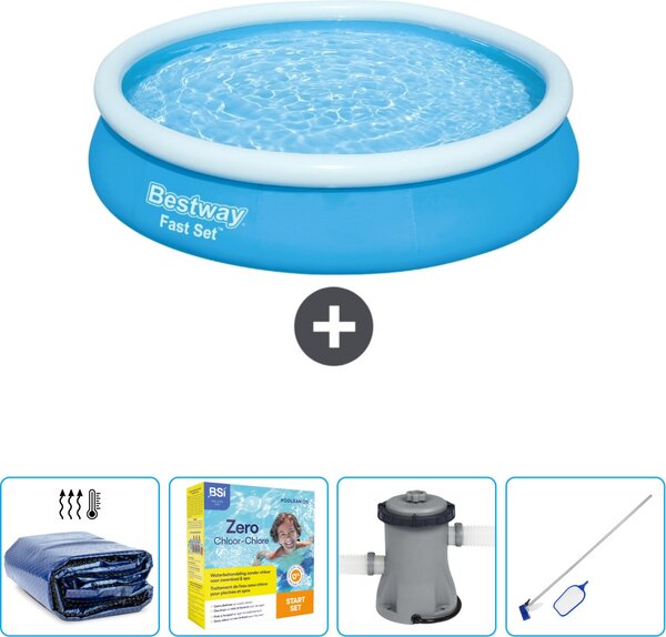 Piscina gonfiabile rotonda Bestway - 366 x 76 cm - blu - include tenda da sole - pacchetto manutenzione - pompa - kit pulizia