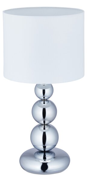 Lampada da tavolo Relaxdays Kugeln, lampada da comodino con paralume in tessuto, A x P: 50 x 25 cm, E27, lampada da tavolo per soggiorno, argento/bianco