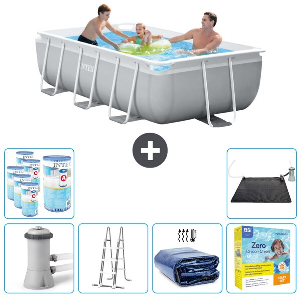 Piscina Intex con struttura a prisma rettangolare - 300 x 175 x 80 cm - grigio - inclusa pompa - scala - tenda da sole - pacchetto manutenzione - filtro - tappetino solare