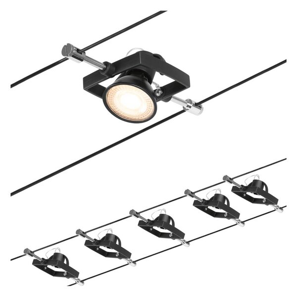 Paulmann Sistema di illuminazione a funi Wire Mac II, 5 luci, m, nero II, Nero, Corridoio, Metallo, Moderno, Sistema di illuminazione a funi