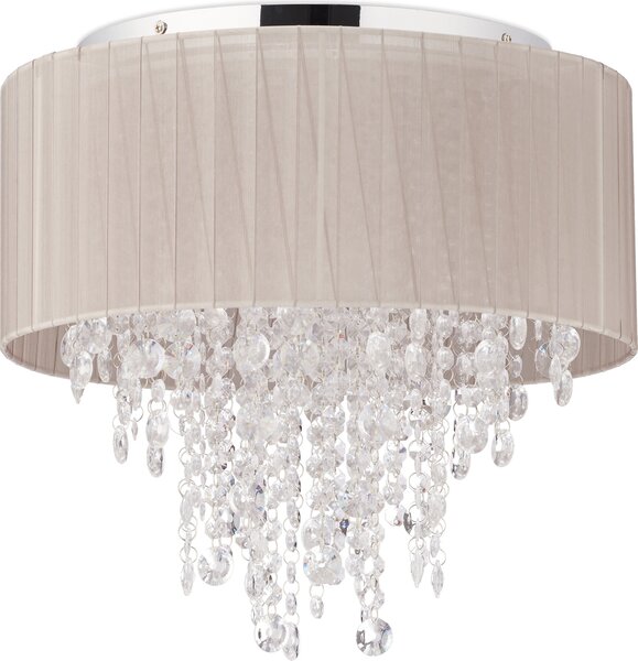 Relaxdays Lampada da soffitto in cristallo, paralume in organza, attacco G9, lampada da soffitto a 5 luci, 39 x 39,5 cm, grigio/argento