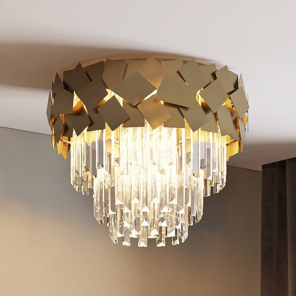 Plafoniera in cristallo Miraia Lucande, dimmerabile, Ottone / Oro, Soggiorno / Sala da pranzo, Acciaio Inox, Design, Plafoniera