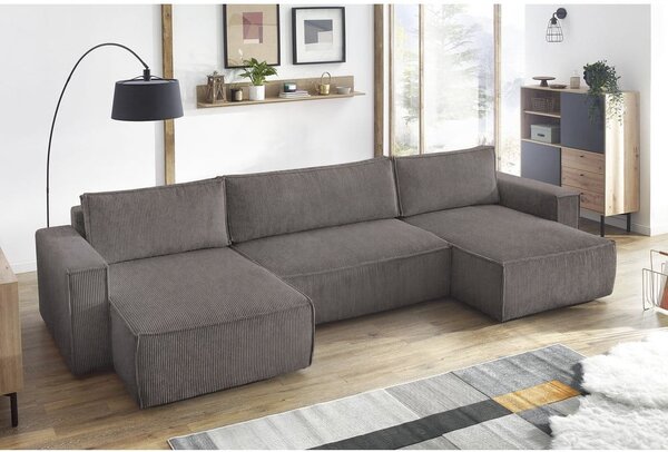 Divano letto angolare a "U" in velluto a coste grigio scuro Nihad - Bobochic Paris