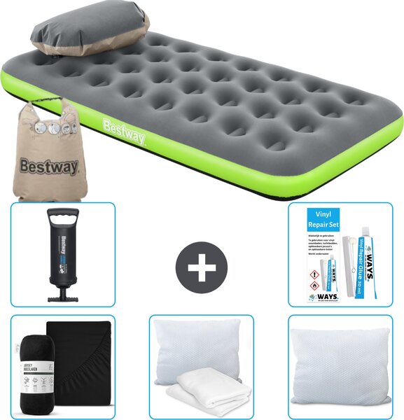 Materasso gonfiabile Bestway - 1 persona - 99 x 188 x 22 cm - grigio/verde - accessori inclusi