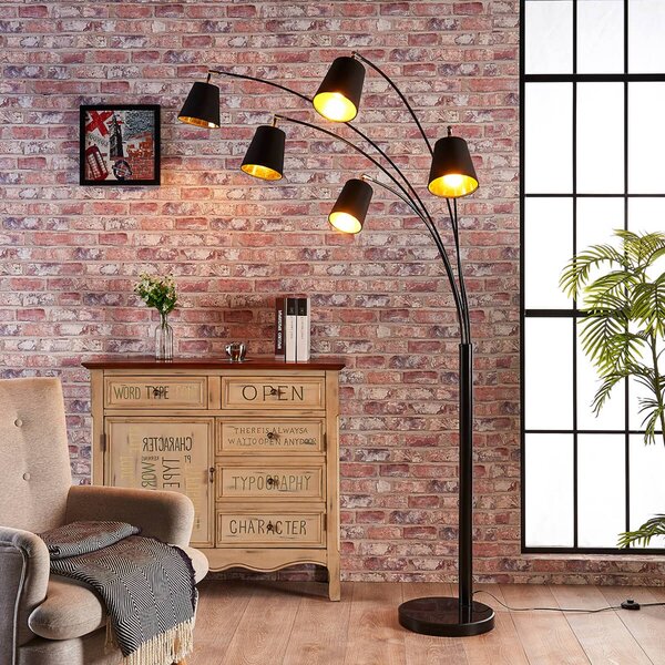 Lampada ad arco Lindby Tinne, nero/oro, marmo, a 5 luci, E14 Tinne, Nero, Soggiorno / Sala da pranzo, Tessuto / Stoffa / Seta, Moderno, Lampada da terra