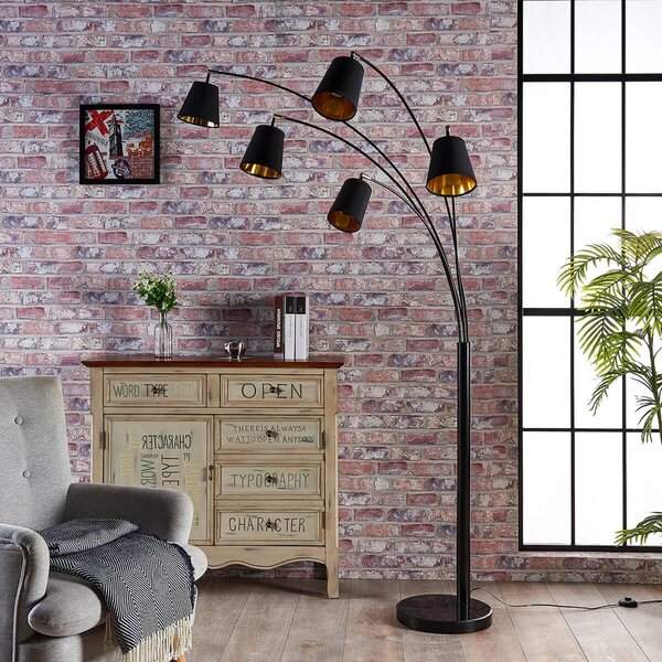 Lampada ad arco Lindby Tinne, nero/oro, marmo, a 5 luci, E14 Tinne, Nero, Soggiorno / Sala da pranzo, Tessuto / Stoffa / Seta, Moderno, Lampada da terra