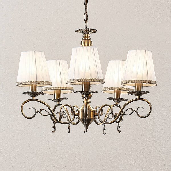 Lampadario a soffitto Finnick Lindby, dimmerabile, Bronzo / Ottone antico, Soggiorno / Sala da pranzo, Tessuto / Stoffa / Seta, Lampadario