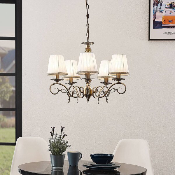 Lampadario a soffitto Finnick Lindby, dimmerabile, Bronzo / Ottone antico, Soggiorno / Sala da pranzo, Tessuto / Stoffa / Seta, Lampadario