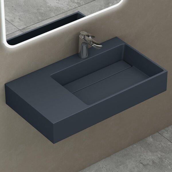 Doporro Lavabo Bagno Sospeso Lavabo da Appoggio Rettangolare in Marmo Resina Antracite Opaco, Vasca a Destra 75x43x14 cm con 1 Foro Rubinetto e Piletta Scarico, Colossum12