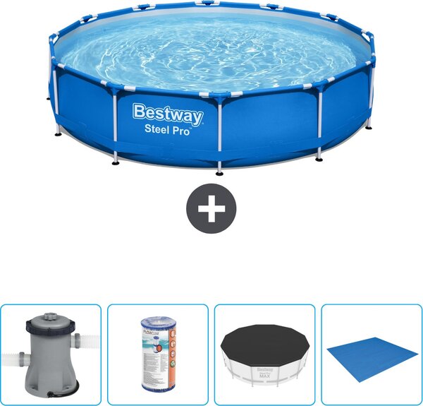 Piscina Bestway Round Steel Pro - 366 x 76 cm - blu - compresa pompa - filtro - copertura - telo di fondo