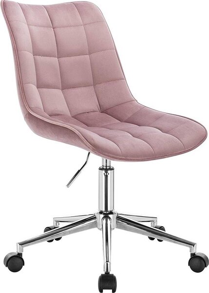 Happyment Sedia da ufficio ergonomica in velluto – Rosa – Regolabile in altezza – Su rotelle – Per adulti – Girevole – Senza braccioli